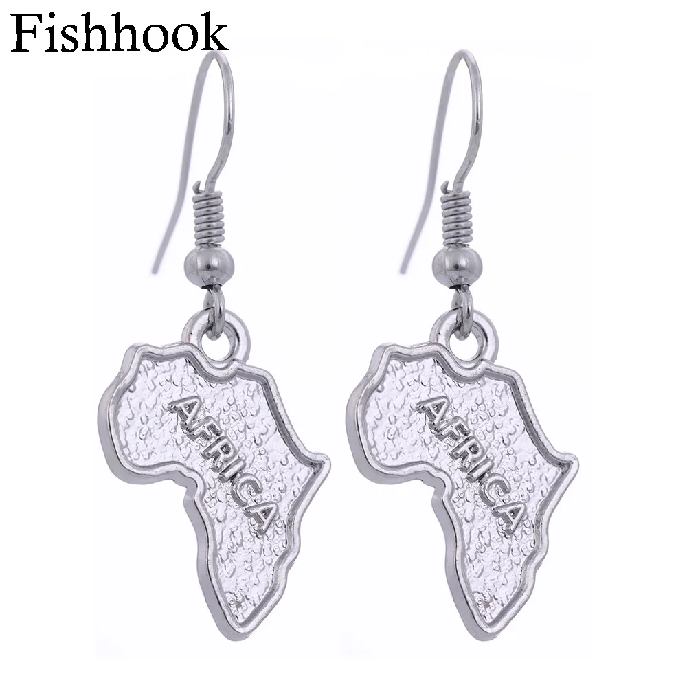 

Fishhook Map Earring AFRICA Earring And Pendants Custom Outline State Charm Antique Silver Plated Charms Gift