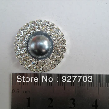 

(CM321 25mm)50pcs Double Round Gray Rhinestone Crystal Pearl Button