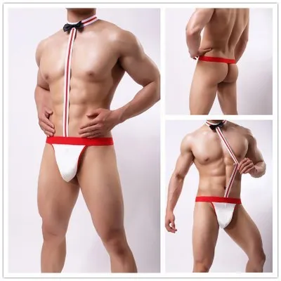

2019 Men's Sexy Underwear Panties Wide Elastic Bow Tie Siamese Thong