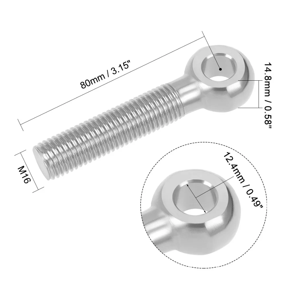 

Uxcell 1Pcs M16x80/90/100/120mm Bolt 304 Stainless Steel Machinery Shoulder Lifting Eye Bolt Metric Thread Fasteners Hardware