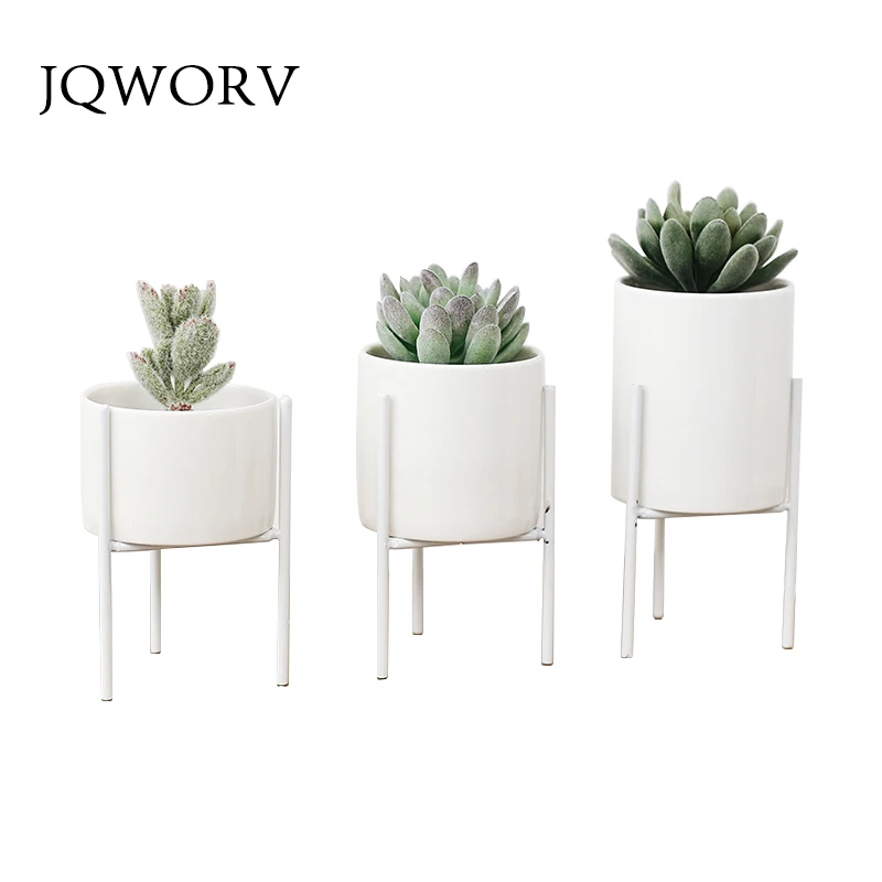 

JQWORV Nordic style fleshy flowerpot wrought iron vase simple iron frame flower ceramic water pot green planter home decoration