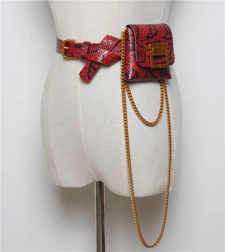 Fanny Pack chains belt bag animal print serpentine waist bag women brand mini leather purse new hight quality drop shipping