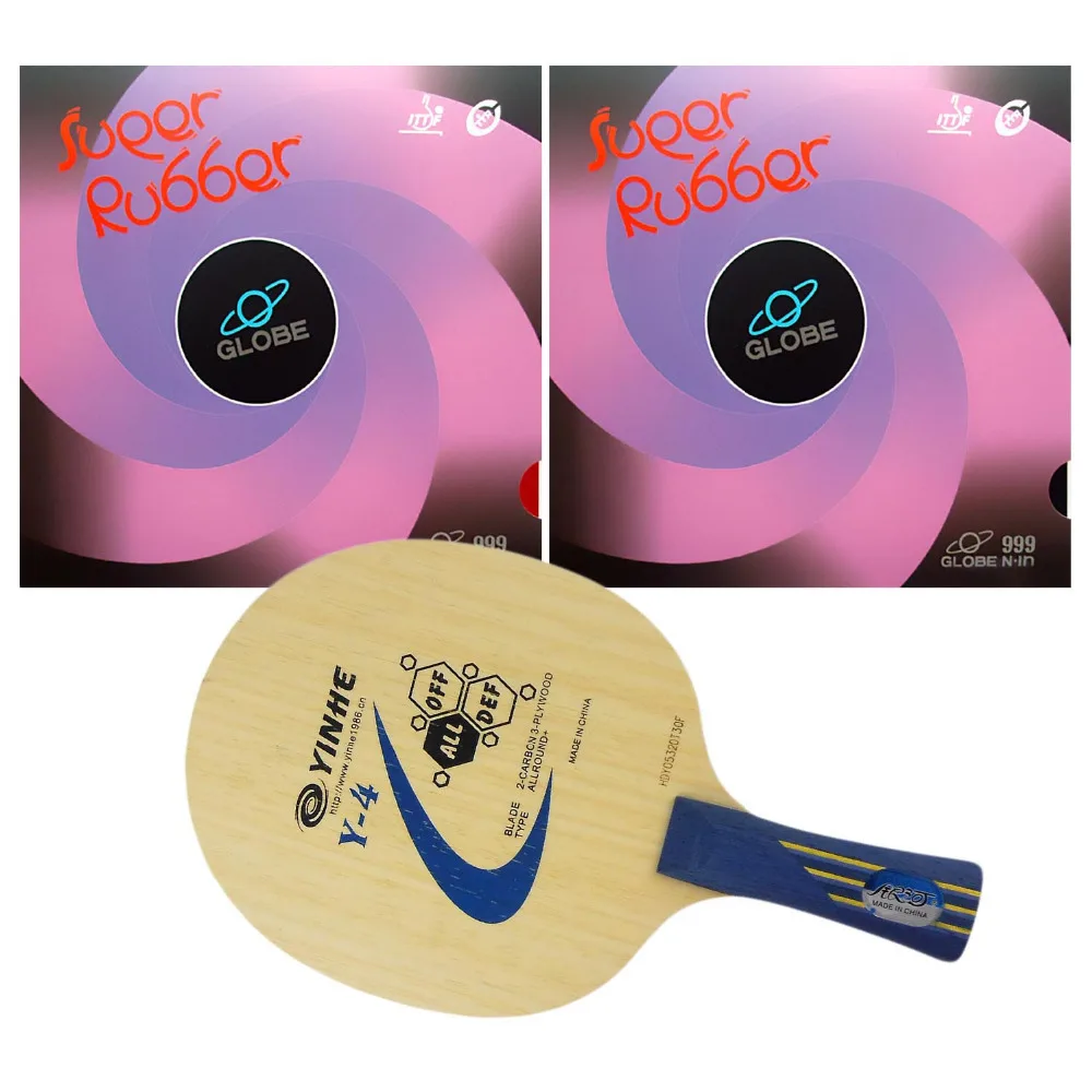 Pro Table Tennis/ PingPong Combo Racket Galaxy Y 4 with 2x Globe 999 Rubbers Long Shakehand FL
