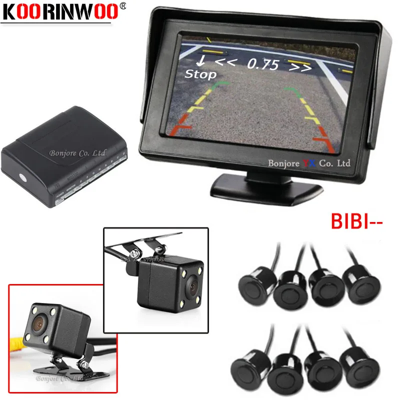 Koorinwoo Dual Core Parking Sensors 8 parktronic 4 3 Car TFT LCD Monitor Reverse Radar Alarm