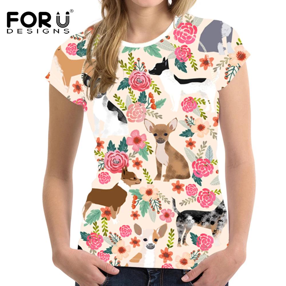 

FORUDESIGNS T-shirts for Women Rashgard Sportswear Cute Chihuahua Printed Short Sleeve Sport Sweatshirts Dry Fit Running Clothes