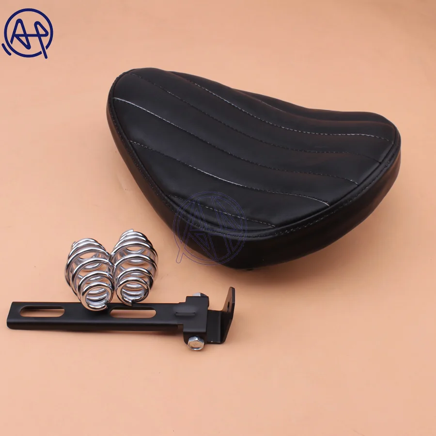 

Motorcycle Retro Leather Old School Solo Saddle Seat+3" Spring Swivel Bracket for Cafe Harley Custom Chopper Bobber