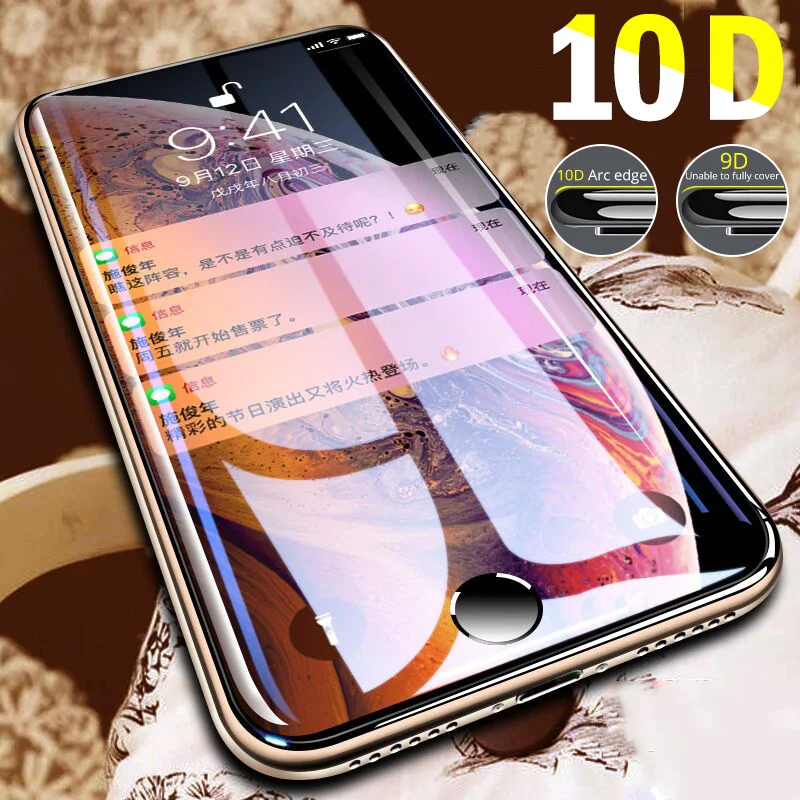 10D полное Защитное стекло для iPhone 7 XR XS Max закаленное X 8 6 Plus защита экрана |