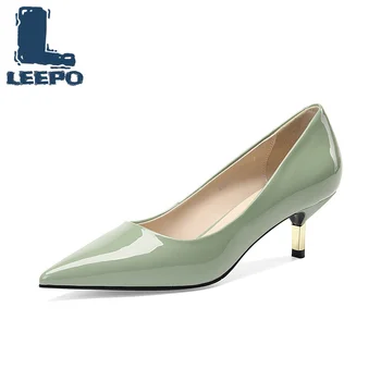 

Ladies Shoes with Heels Genuine Leather Kitten Heels Goddess Elegant Dress Stilettos Woman Party Green Pointed Toe Pumps