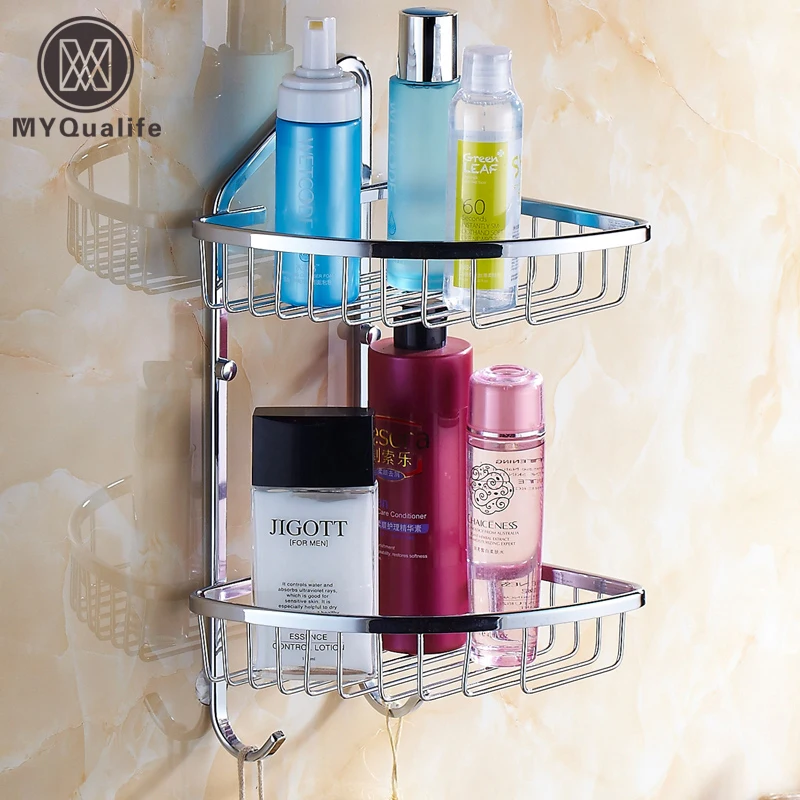 Double Shelf Bathroom Wall Storage Basket Cosmetic Storage Rack Shelf