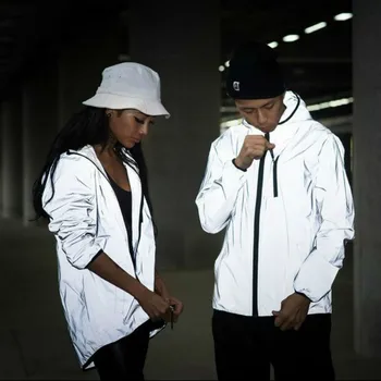

Luminous jacket Spring autumn men reflective hooded jacket Couple thin Windbreaker baseball outerwear Sun protection coat S-5XL