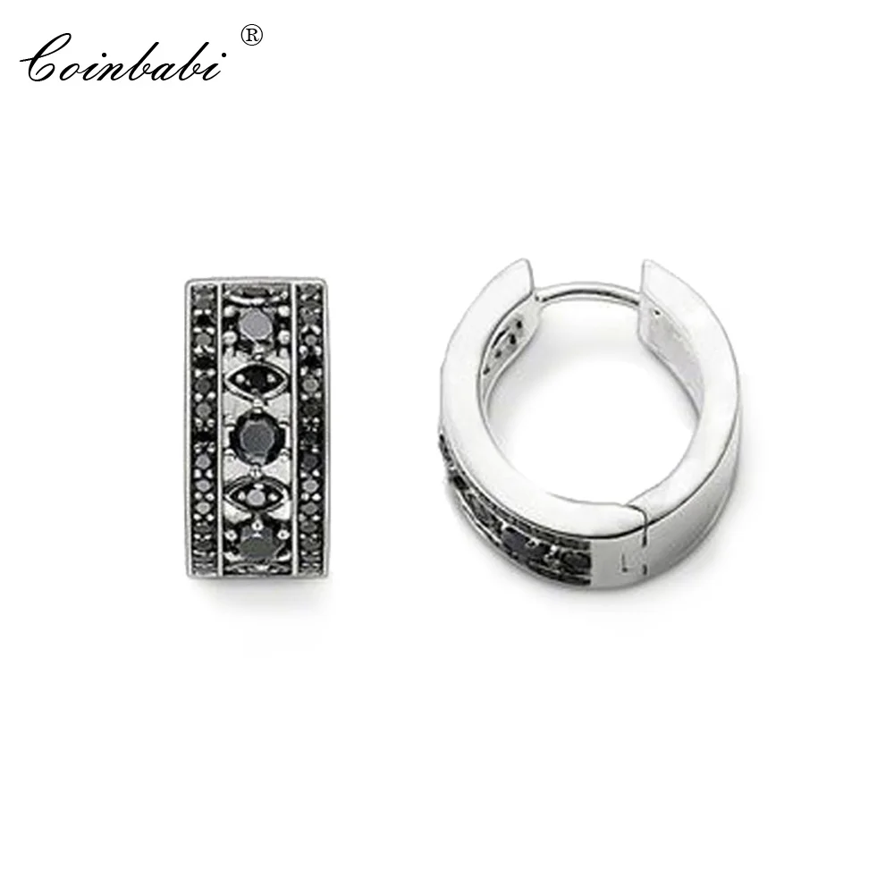 

Hoop Earrings Creole Geometric 925 Sterling Silver Gift For Women Ts High Quality Earring Thomas Style Black CZ Fashion Jewelry