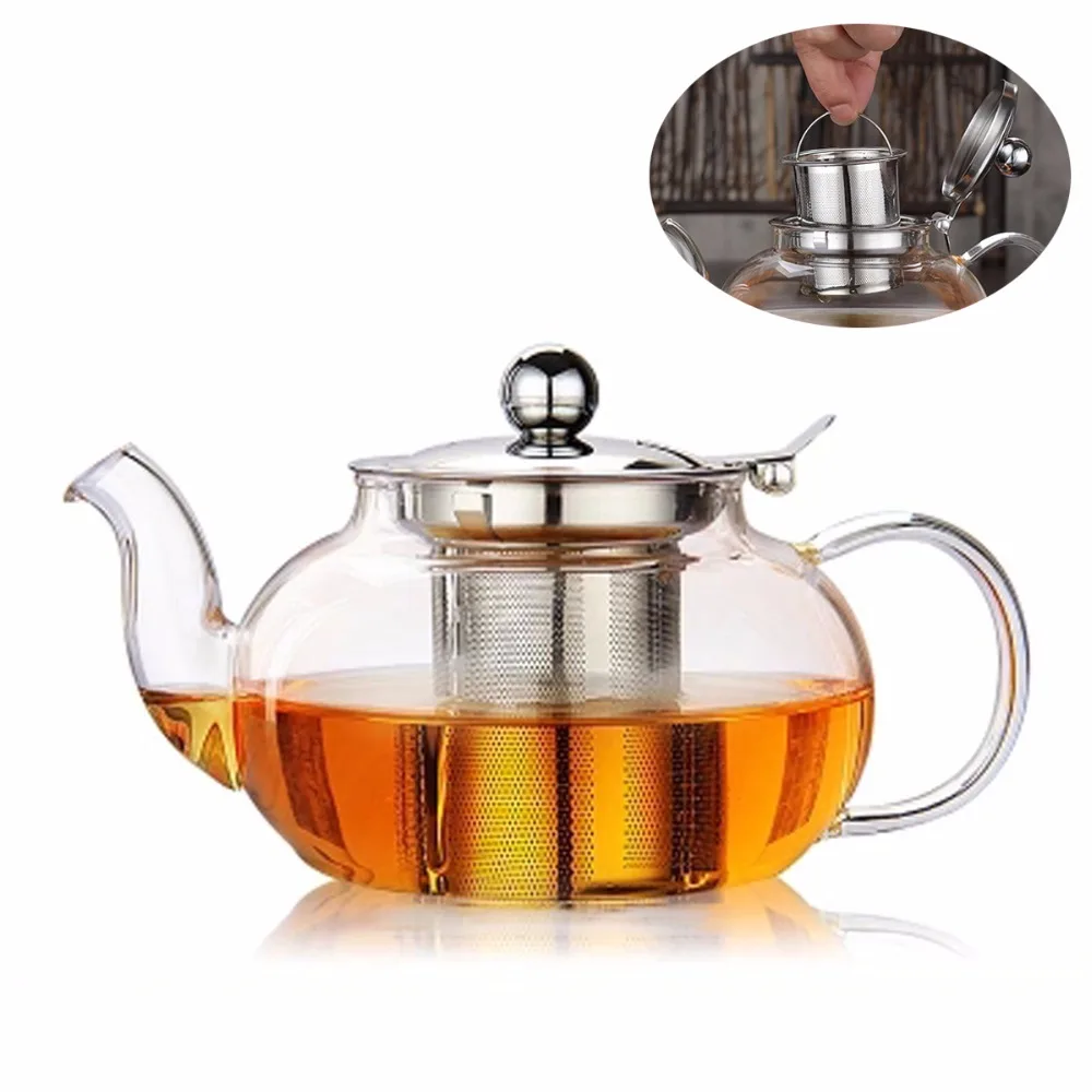 800 / 1000ml High Borosilicate Glass Teapot W/ Removeable Stainless