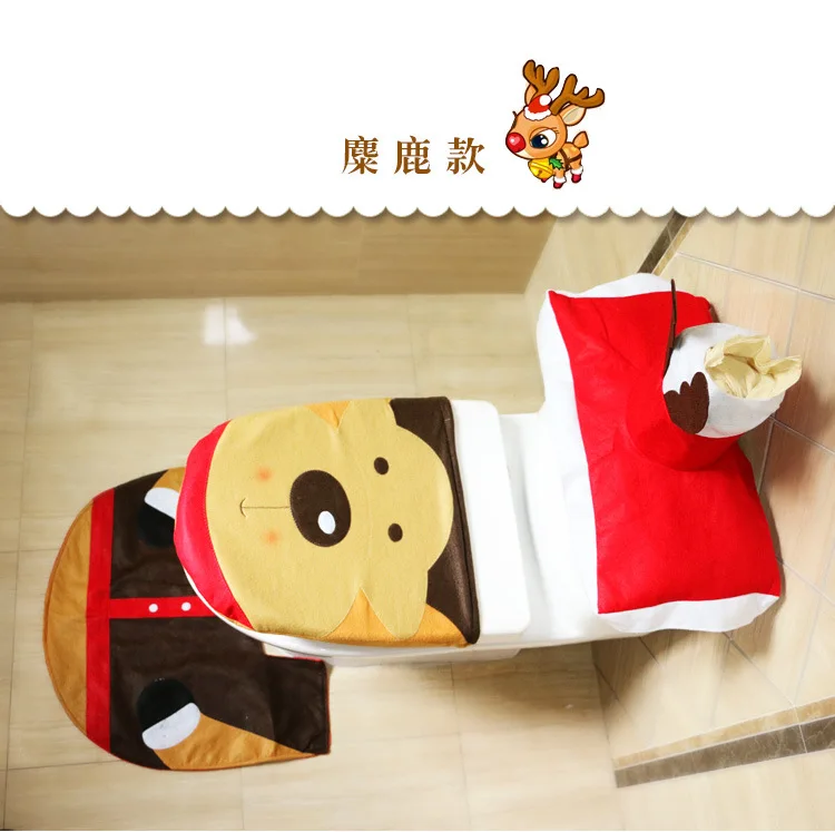 Рождественское украшение для туалета для ванной комнаты с изображением снеговика лося Санта Клауса, стильное сиденье для унитаза, 3 предмета, рождественское сиденье для унитаза