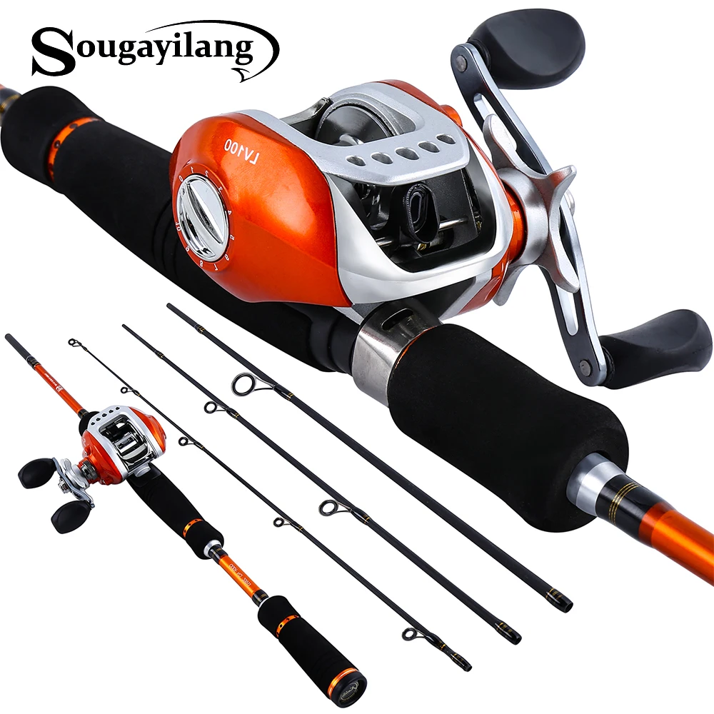 

Sougayilang 4 Sections Fishing Rod Carbon Ultralight Weight Spinning Rod and Casting Baitcasting Reel Combo Lure Rod Set