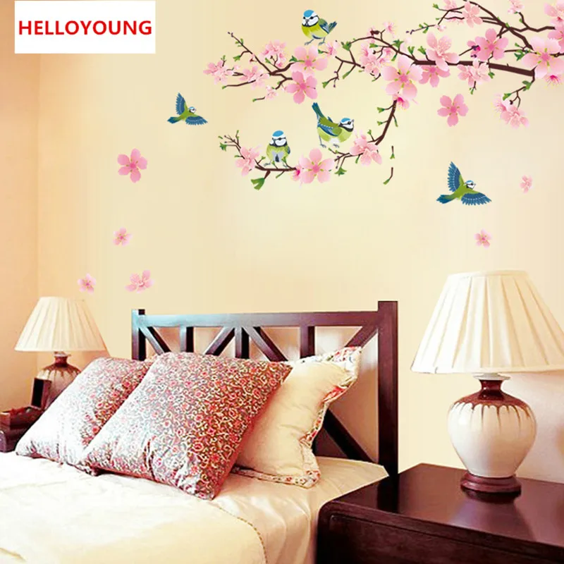 QT-0080 DIY Wall Sticker The peach blossom And swallow Wallpapers Art Mural Waterproof Bedroom Stickers Home Decor | Дом и сад