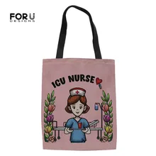 FORUDESIGNS/женская Повседневная парусиновая Льняная сумка, сумки ICU Nurse, мультяшная печать, складная сумка для покупок, многоразовые сумки, пляжная сумка