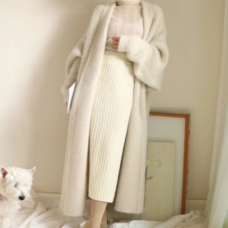 

Real Mink Cashmere Long Coat Genuine Mink Cashmere Sweater Warm Custom Big Size Pure True Mink Fur X Long Cardigans 2019