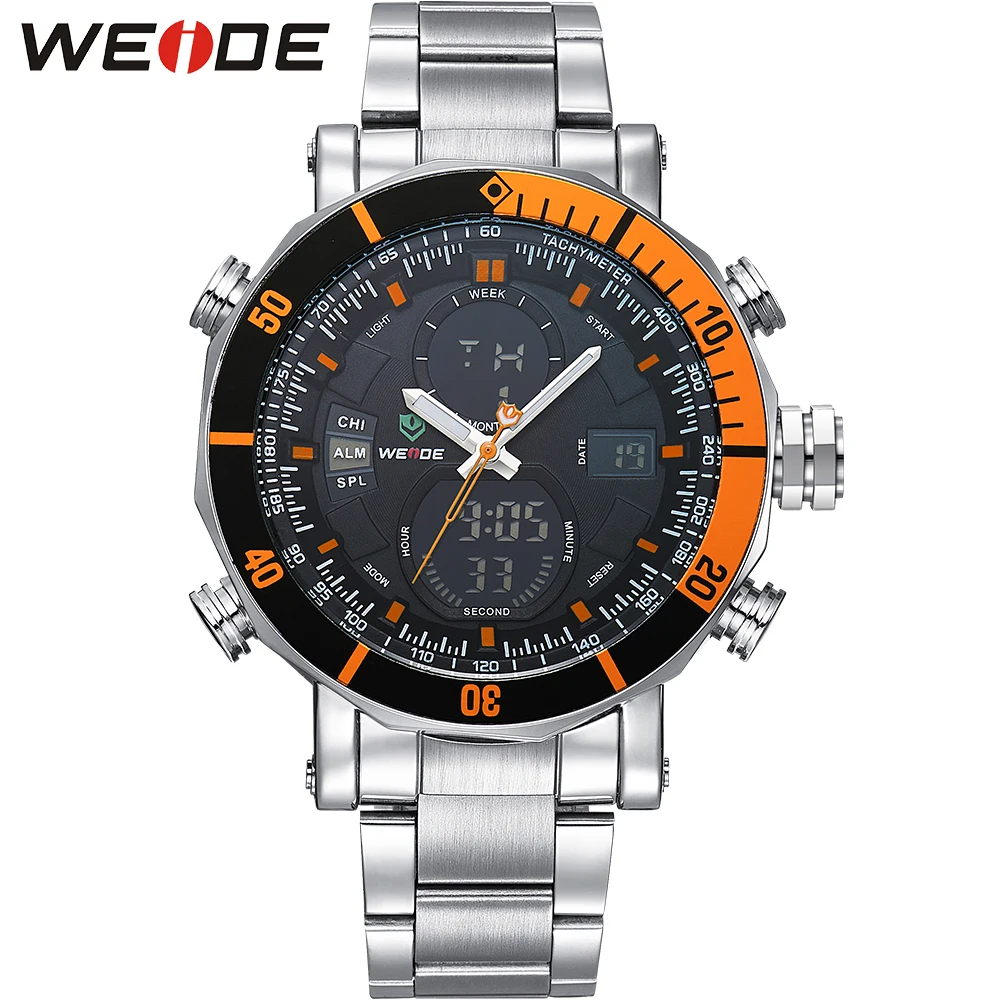 

WEIDE Stainless Steel Band Analog Date Day Alarm Black Male Sports Quartz Wrist Watch saat erkekler relogios masculinos orologio