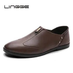LINGGE/2019 модные кожаные лаконичные мужские деловые модельные туфли с круглым носком, дышащие классические свадебные туфли для мужчин