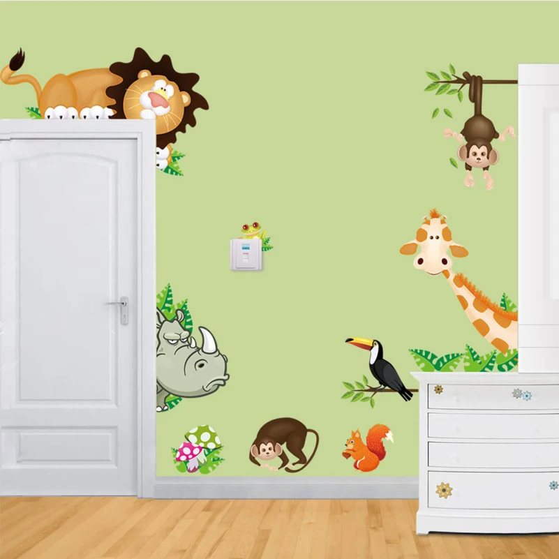 Cute Jungle Wild Animals Wall Sticker Home Decorative Stickers DIY Art