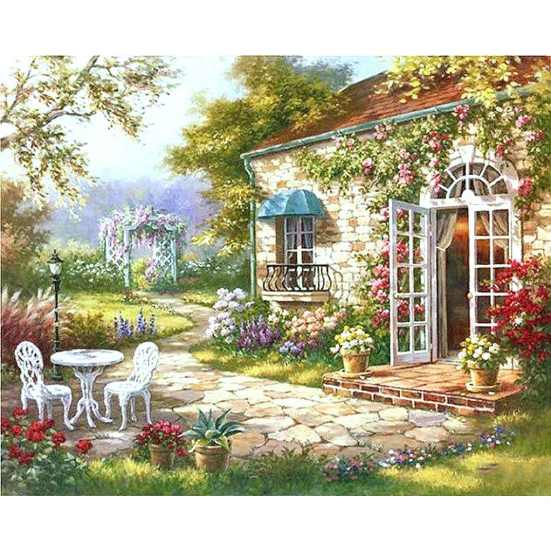 

ArtSailing DIY pictures by numbers Retro House Garden Scenery Paintings by numbers on canvas Picture by numbers Poster NP-261