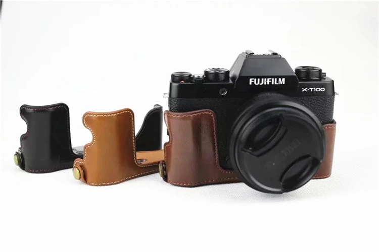 

free shipping PU Leather Half Case for Fuji Fujifilm XT100/X-T100 Digital X-T100 Camera Brown/Black/Coffee