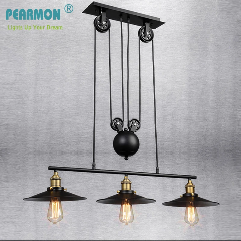 

Vintage Iron Loft Industrial American Style Pulley Pendant Light Adjustable Wire Lamp Retractable Bar light Edison Bulb