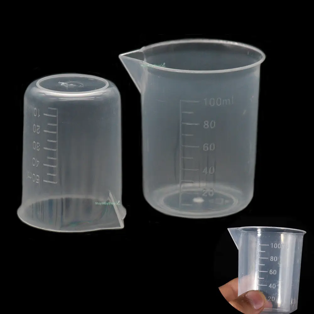 

5 10 25 PCS 50ml 100ml Plastic Measuring Cups Clear for Lab Home Supplies Kitchen Test Liquid Container Transparent