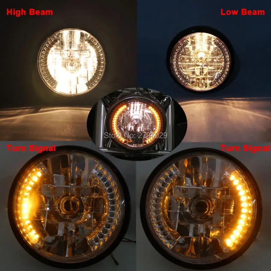 

Motorcycle Custom Amber LED Turn Signal Lamp Hi/Low Halogen Headlight Fits For CG125 GN125 CG200 Cafe Racer Bobber