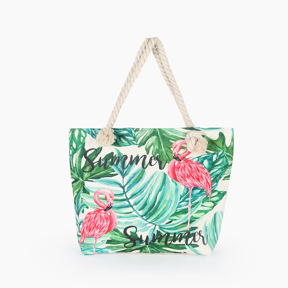 Offre spéciale Flamingo imprimé sac casual femmes toile sacs de plage de haute qualité femme unique épaule sacs à main dames fourre-tout BB196