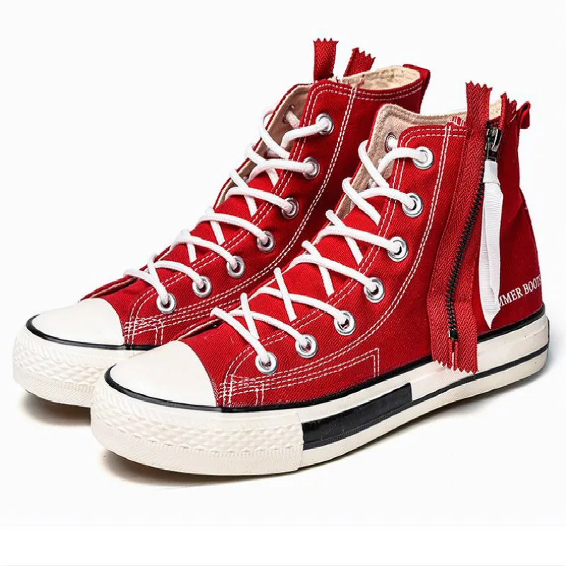 

Lettbao Fashion Mens High-top Vulcanized Shoes Trend Men Shoes Sneakers Zipper Canvas Shoes Non-slip Flat Shoe Sapatillas Hombre