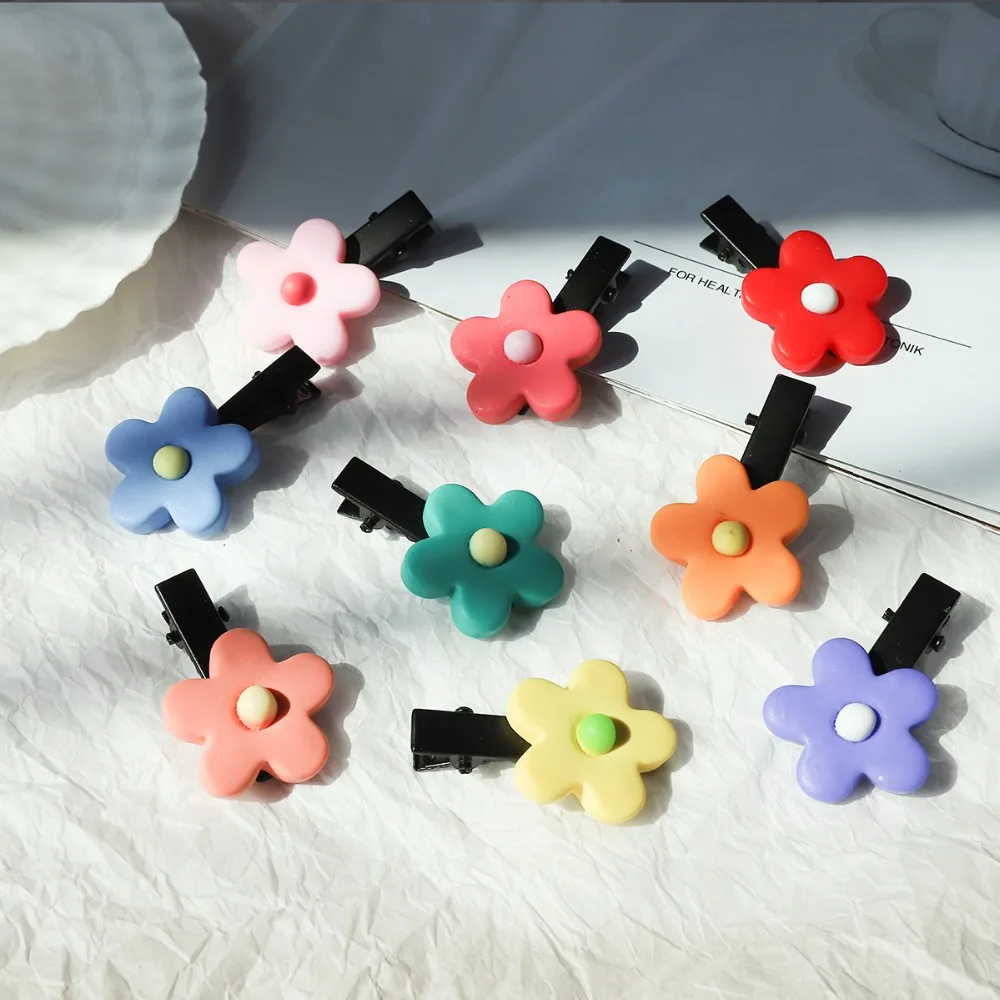 

New arrival 2pcs/lot Color flower resin duckbill clip girl bangs clip hairpin hair clip head wear hair accessories Jewelry