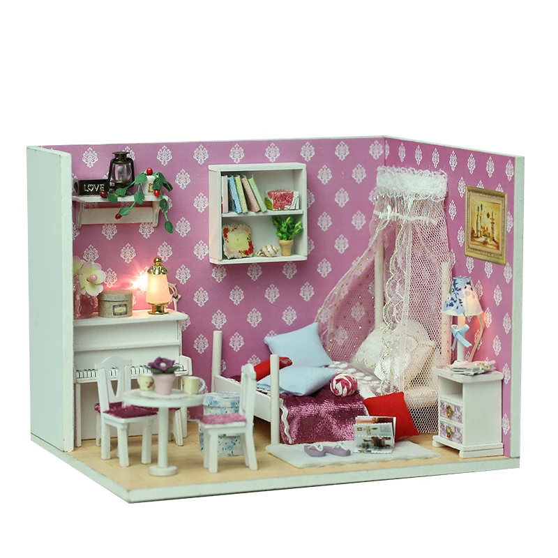 Ручной миниатюрный кукольный домик с музыкой DIY модели кабин, пазлы Игрушки с светодиодный и Пылезащитный чехол номер модели для детей подарок на день рождения DIY подарок