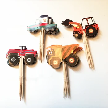 

48pcs Cartoon Car Automobile Cupcake Toppers Picks Happy Birthday Party Decorations Boys Christmas Decorations for Home Cake N