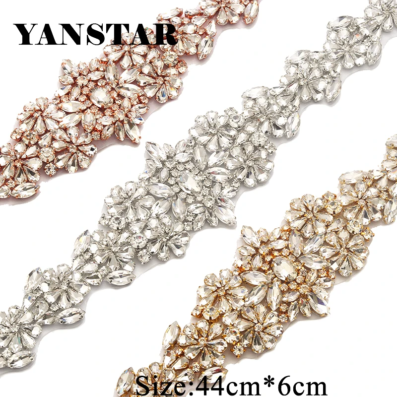 

YANSTAR 1PCS Handmade Bridal Gown Belt Rhinestone Applique Sewing On For Wedding Dress Sash Clear Crystal Accessory YS911