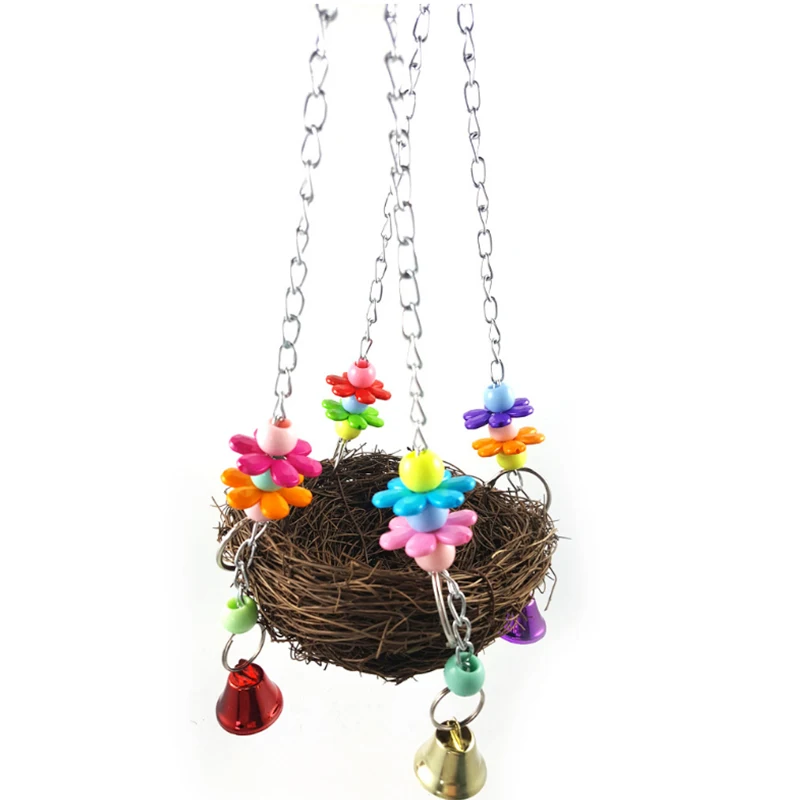 

1Pcs Parrot Bird toy Rattan Bird Nest Bite Swing Stand Hanging Basket gnawing station Handicraft toys Bird cage Accessories