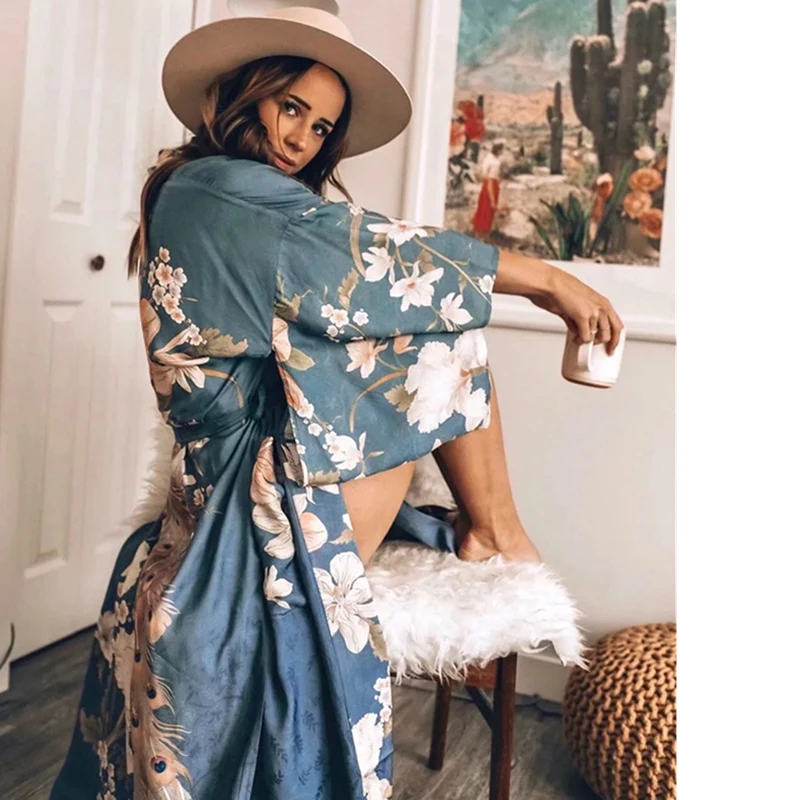 

2019 Coats Jackets Women Clothes Kimono sashes long jacket bohemian vintage printing Cardigan plus size long jacket women