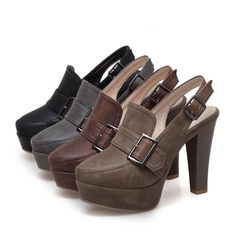EOEODOIT Women Platform Pumps Ultra High Square Heel Leather Party Club Office Shoes Summer Sandals Autumn Slingback Lady Pumps