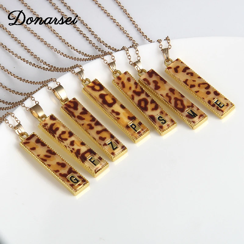 

Donarsei Fashion A-Z Leopard Initial Name Bar Letter Necklace For Women Alphabet Necklace Clavicular Chain Friendship Gift