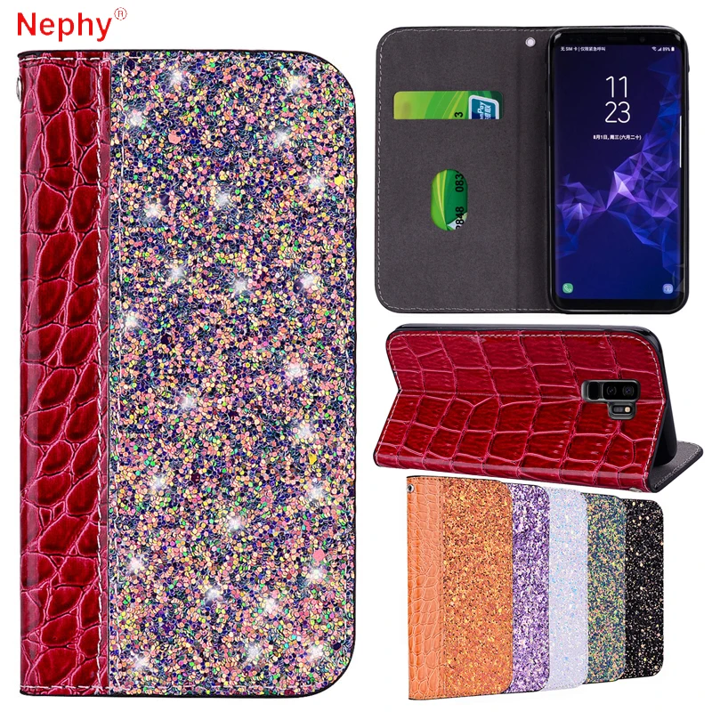 

PU Leather Flip Wallet Case for Samsung Galaxy S9 S8 Plus J3 J4 J5 J6 J7 J8 Prime 2017 A8 2018 Pro Note9 Glittering Phone Cover