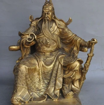 

16" chinese brass dragon guangong guanyu Sword Read books Tiger head Seat statue