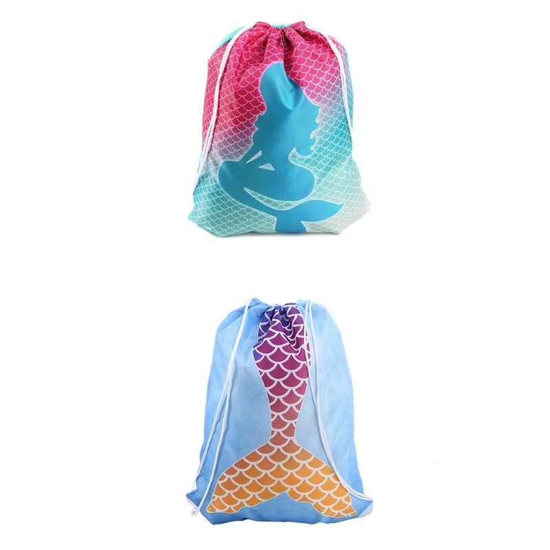 

Women Mermaid Printing Drawstring Bag Beam Port Storage Shopping Travel Backpack