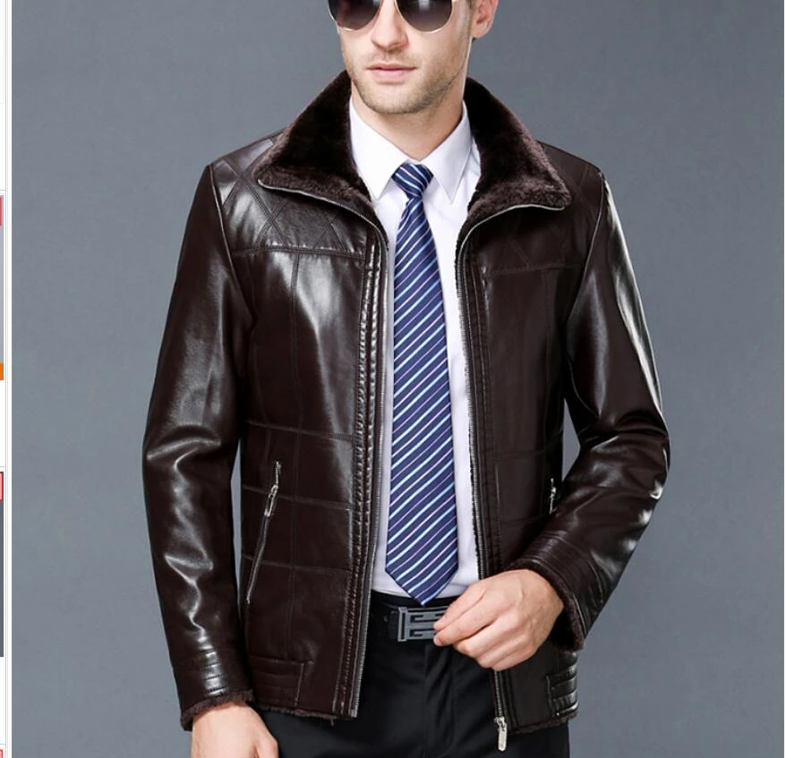 S 3xl New Fur One Piece Leather Jacket Men S Middle Aged Jacket Plus Velvet Thick Sheep Leather Jacket Autumn And Winter Clothes Faux Leather Coats Aliexpress