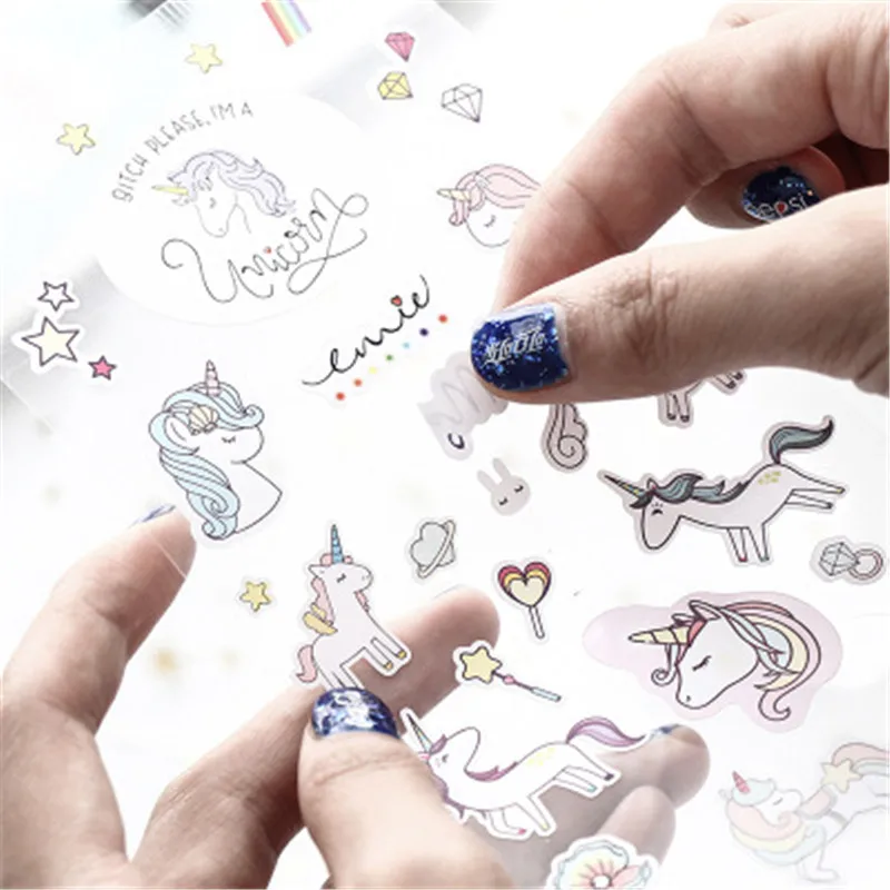 

3Pcs Creative Cute Unicorn Transparent Sticker for DIY Diary Book Mobile Phone Laptop Cup Book Kids Anime Stickers Children Toys
