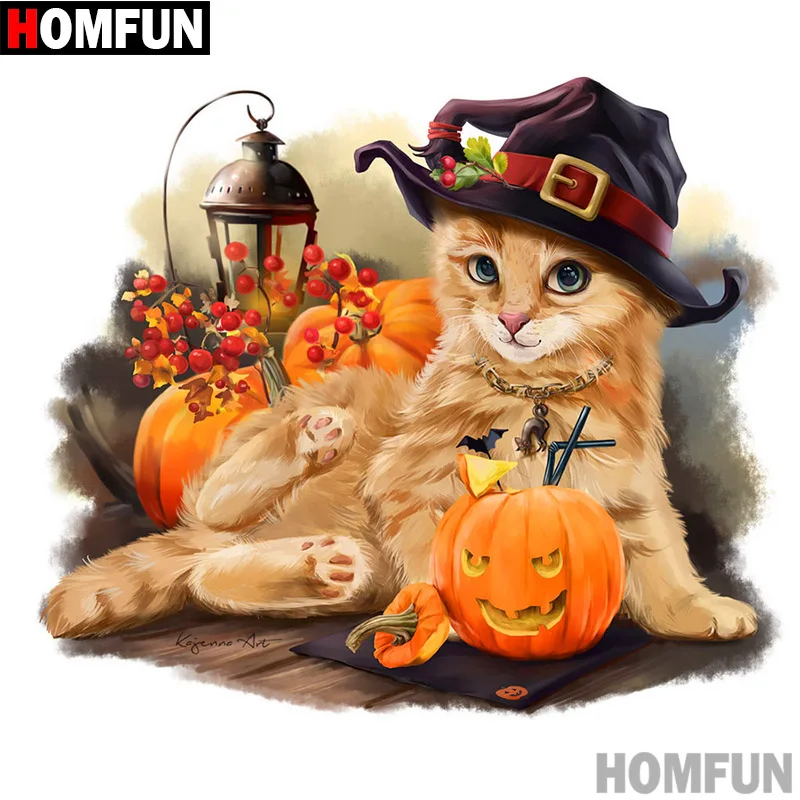 

HOMFUN Full Square/Round Drill 5D DIY Diamond Painting "Animal cat" 3D Embroidery Cross Stitch 5D Decor Gift A09503