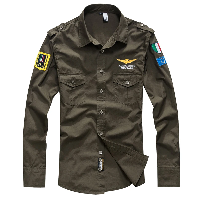 

summer outdoor men Military style shirt High Quality Solid color long-sleeved hiking shirt Air Force One pilot camping shirt 4XL