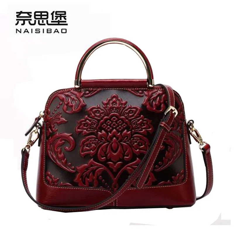 2016 New women genuine leather bag famous brands retro embossing quality luxury women leather