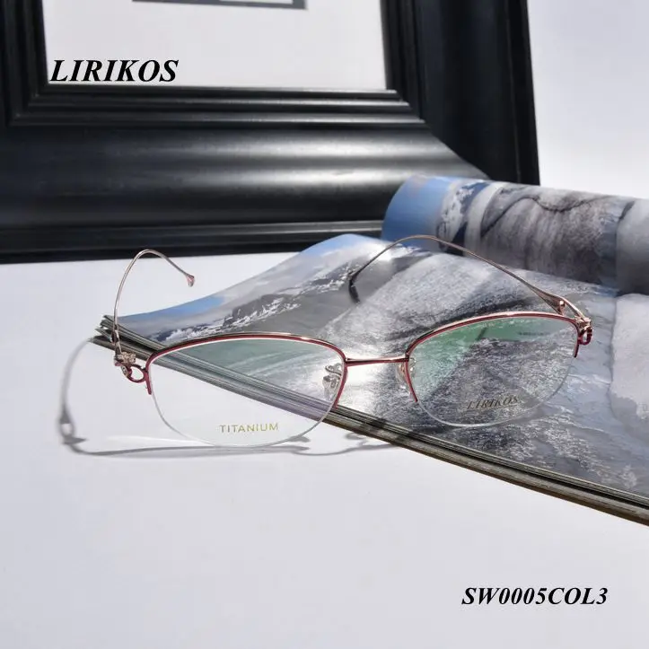 LIRIKOS чистый титан выдалбливают с Ablaze бизнес женщин чтения полуоправы очки для чтения прозрачные линзы для глаз Fmale очки - Цвет оправы: RED