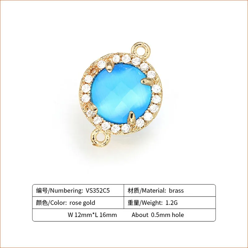 ZHUKOU 12x16 мм латунные кубические циркония круглые коннекторы с кристаллами для ожерелья ручной работы для изготовления ювелирных изделий Модель: VS352 - Цвет: blue