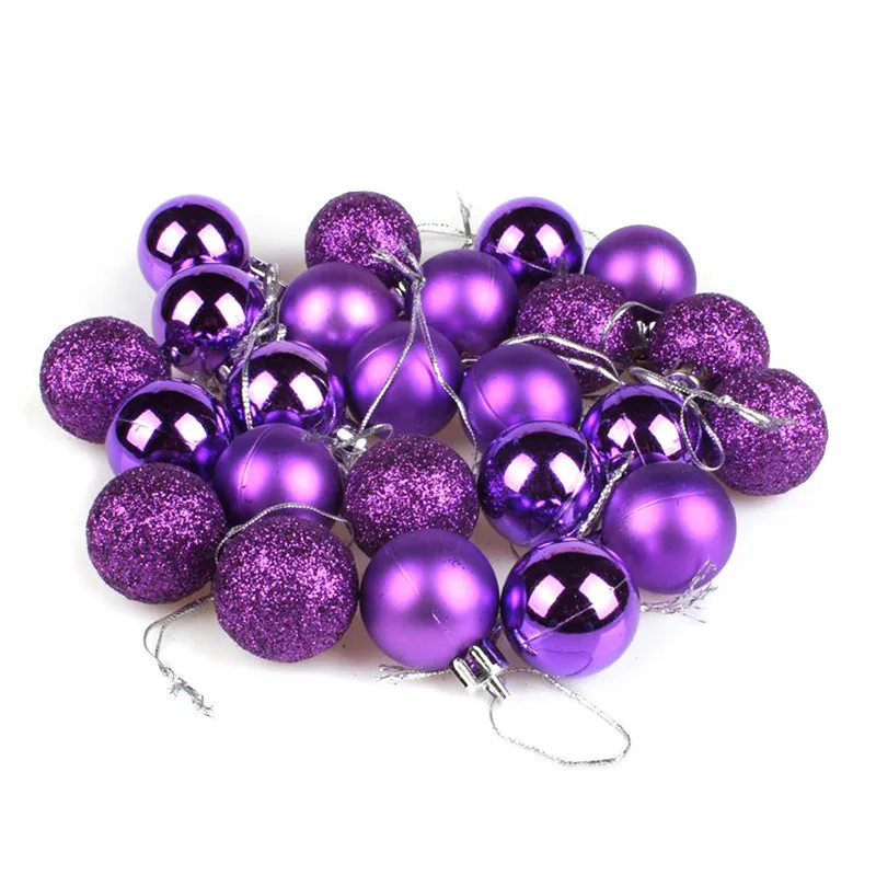 24Pcs/Lot Colorful Glitter Christmas Balls Ornament Hanging Baubles Decoration For Christmas Party Decoration - Цвет: Purple